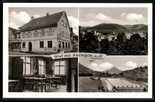 AK Eningen, Teilansichten, Gasthaus und Bäckerei Zum Tal, Inh. Otto Roth