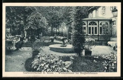 AK Winkelshütten bei Borgholzhausen, Restaurant H. Kruse mit Brunnen