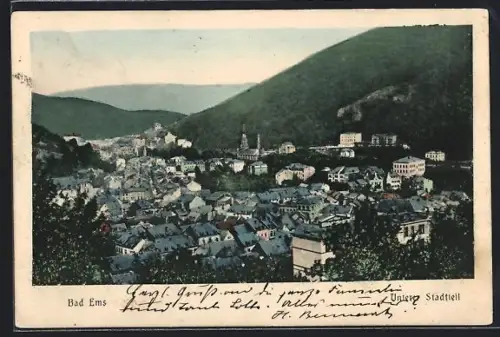 AK Bad Ems, Unterer Stadtteil aus der Vogelschau