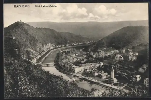 AK Bad Ems, Ortsansicht und Blick Lahn aufwärts aus der Vogelschau