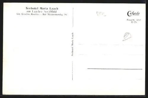 AK Niedermendig /Rhld., Seehotel Maria Laach Geschw. Reuther, Ansicht mit See aus der Vogelschau