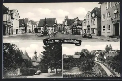 AK Obernkirchen, Marktplatz, Partie am Stift, Blick auf das Stift