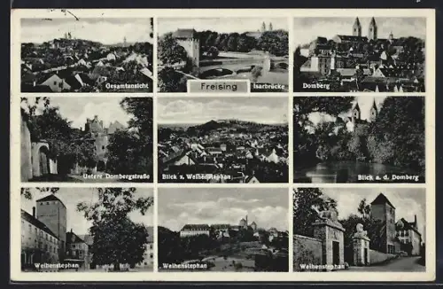 AK Freising, Isarbrücke, Ortstotale, Domberg, Weihenstephan, Untere Dombergstrasse