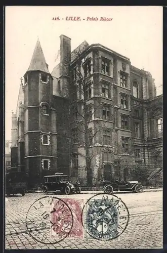 AK Lille, Palais Rihour avec voitures d`époque