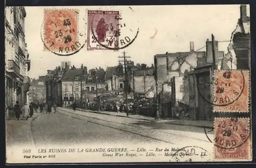 AK Lille, Les ruines de la Grande Guerre, Rue du Molinel