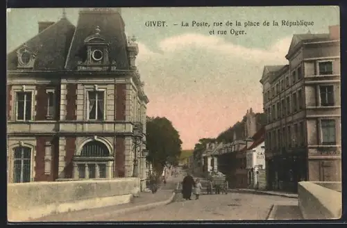 AK Givet, La Poste, rue de la place de la République et rue Oger