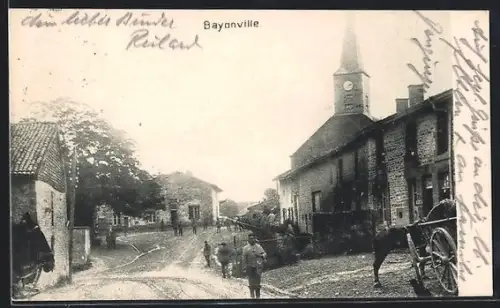 AK Bayonville, Une rue avec l`église