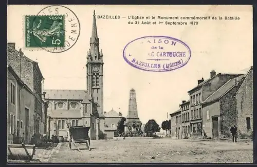 AK Bazeilles, L`Église et le Monument commémoratif de la Bataille du 31 Août et le 1er Septembre 1870