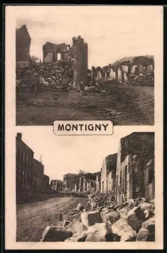 AK Montigny, Ruines des bâtiments après la destruction