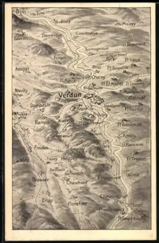 AK Verdun, Carte topographique des environs de Verdun pendant la Première Guerre mondiale