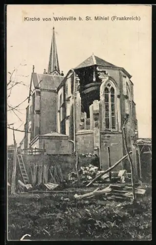 AK Woinville près de St. Mihiel, Église endommagée