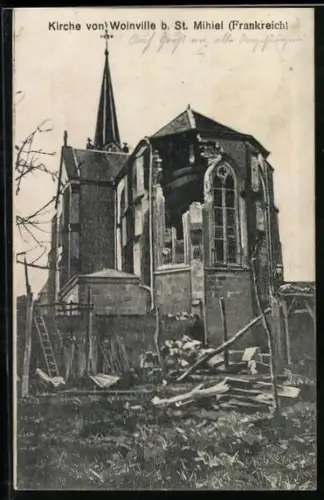 AK Woinville près de St. Mihiel, Église endommagée