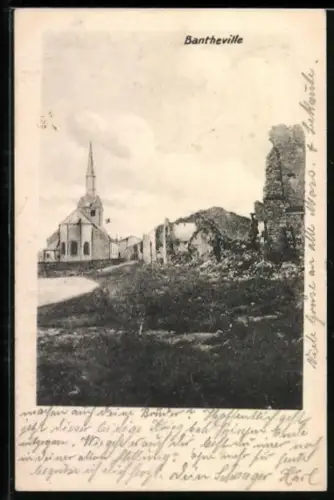 AK Bantheville, Église et ruines environnantes