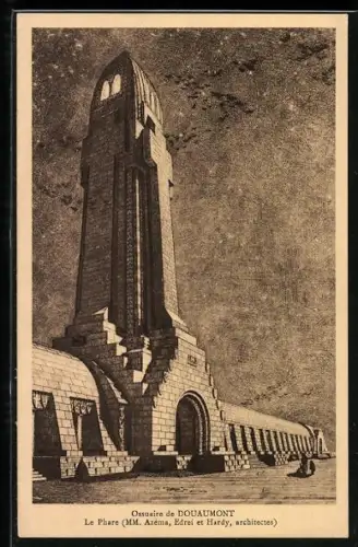 AK Douaumont, Ossuaire de Douaumont, Le Phare, MM. Azéma, Edrei et Hardy, architectes