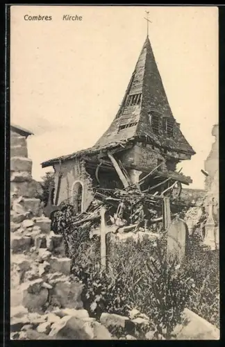 AK Combres, Église en ruines après la guerre