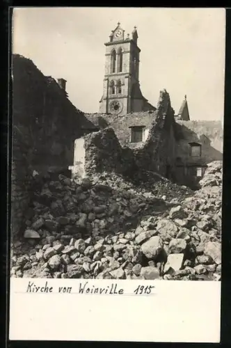 Foto-AK Woinville, Église en ruines après l`incendie de 1914