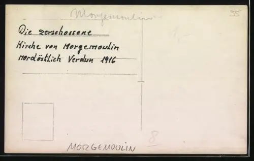 Foto-AK Morgemoulin, Église en ruines après les combats