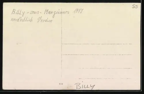 Foto-AK Billy-sous-Mangiennes, Ruines avec cycliste au premier plan