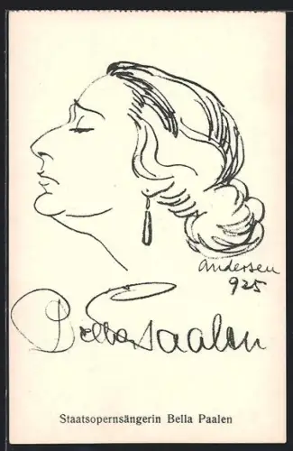 Künstler-AK Opernsängerin Bella Paalen gezeichnet im Profil