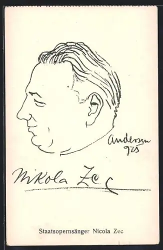 Künstler-AK Opernsänger Nicola Zec gezeichnet im Profil