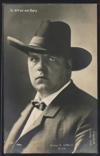 AK Opernsänger Dr Alfred von Bary im Anzug mit Hut