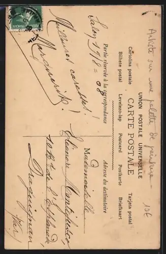 Foto-AK Atelier Reutlinger, Paris: Opernsängerin Cavalieri, Portrait auf Malerpalette