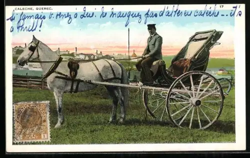 AK Quebec, Caleche, Einspänner mit Kutscher