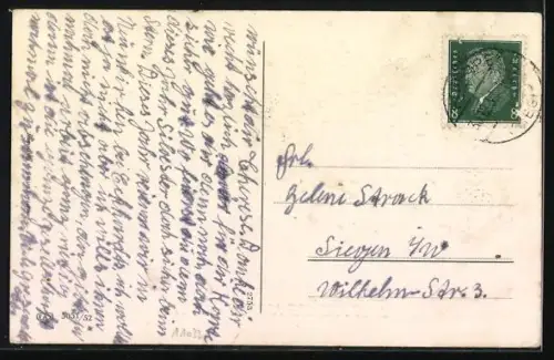 Präge-AK Schwein mit Glücksklee-Korb im Schnee, Fliegenpilze, Neujahrsgruss