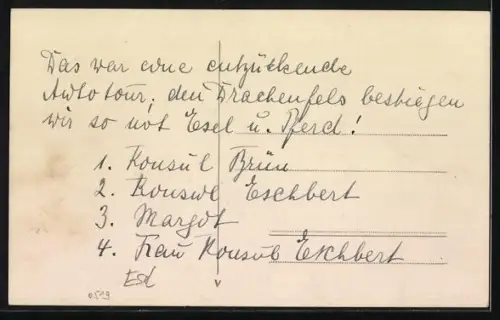 Foto-AK Drachenfels, Touristengruppe auf Pferden und Eseln