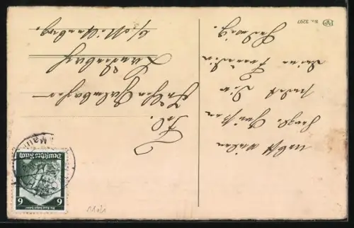 AK Zwei Hundewelpen ziehen Decke von Körbchen mit drittem Welpen, Blumen, Namenstagsgruss