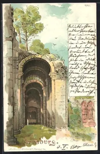 Lithographie Arnsburg, Ruine Kloster Arnsburg