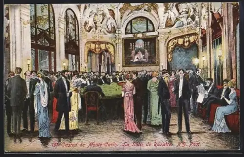 Künstler-AK Monte Carlo, Casino, La Salle de Roulette