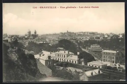 AK Granville, Vue générale, Les Deux Gares