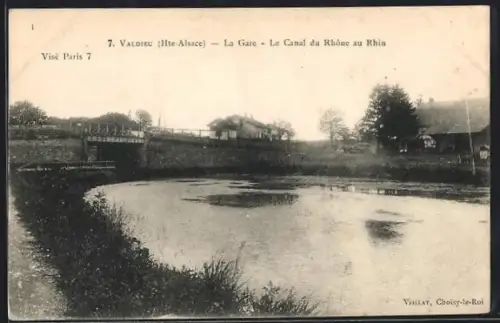 AK Valdieu, La gare, le canal du Rhône au Rhin, Bahnhof