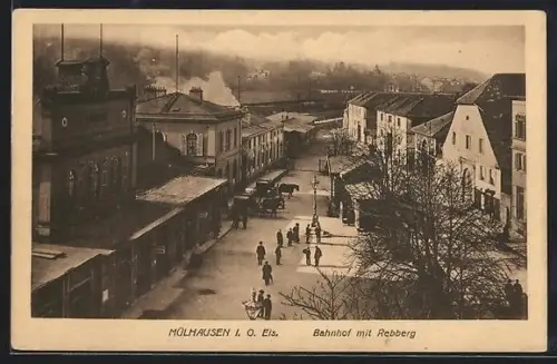 AK Mülhausen i. O. Els., Bahnhof mit Rebberg
