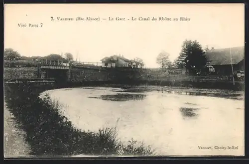 AK Valdieu, La gare, le canal du Rhône au Rhin, Bahnhof