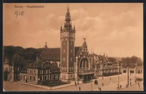 AK Danzig / Gdansk, Partie am Bahnhof