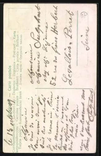 AK Kleines Mädchen mit Pudel vor Landschaftskulisse