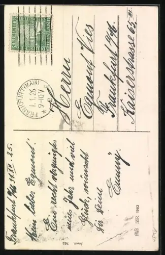 AK Schwein in einer Kiste und Ferkel mit Glücksbringern, Neujahrsgruss