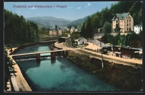 AK Wolkenstein i. Erzgeb., Flossplatz und Bahnhof