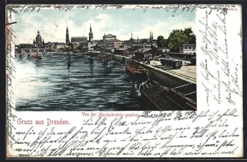 AK Dresden, Blick von der Marienbrücke