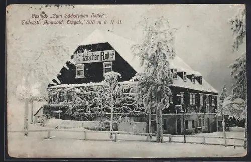AK Sächsisch Zinnwald i. Erzgeb., Gasthof Zum Sächsischen Reiter im Winter