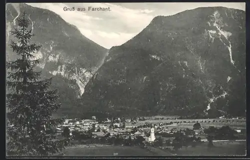 AK Farchant, Ortsansicht mit Bergpanorama