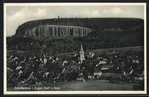 AK Scheibenberg i. Erzgeb., Totalansicht von Stadt und Berg