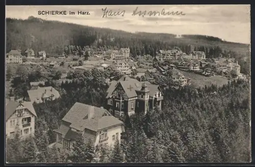 AK Schierke im Harz, Ortsansicht mit Villen und Wald