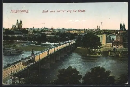 AK Magdeburg, Blick vom Werder auf die Stadt