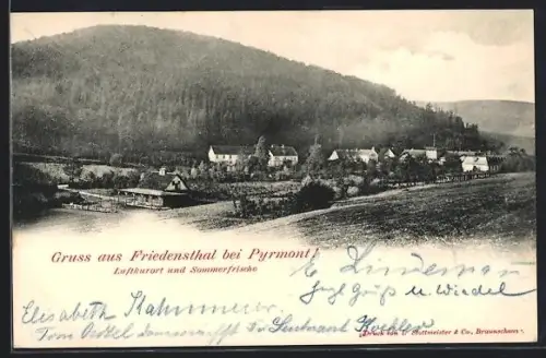 AK Friedensthal bei Pyrmont, Ortsansicht mit Umgebung