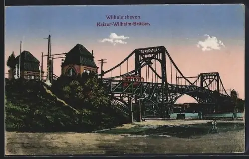 AK Wilhelmshaven, Kaiser-Wilhelm-Brücke mit Strassenbahn