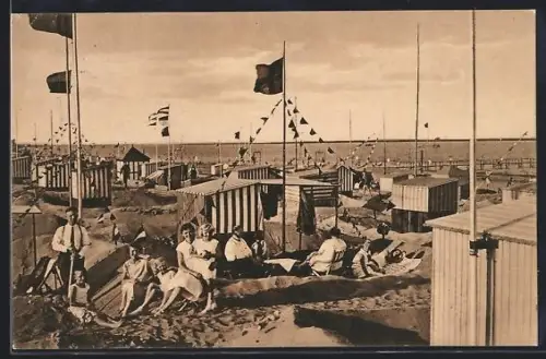 AK Nordenham, Strandbad, Badegäste und Strandkörbe