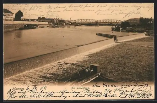 AK Hameln, Am Lachsfang, Weserwehr und Brücke